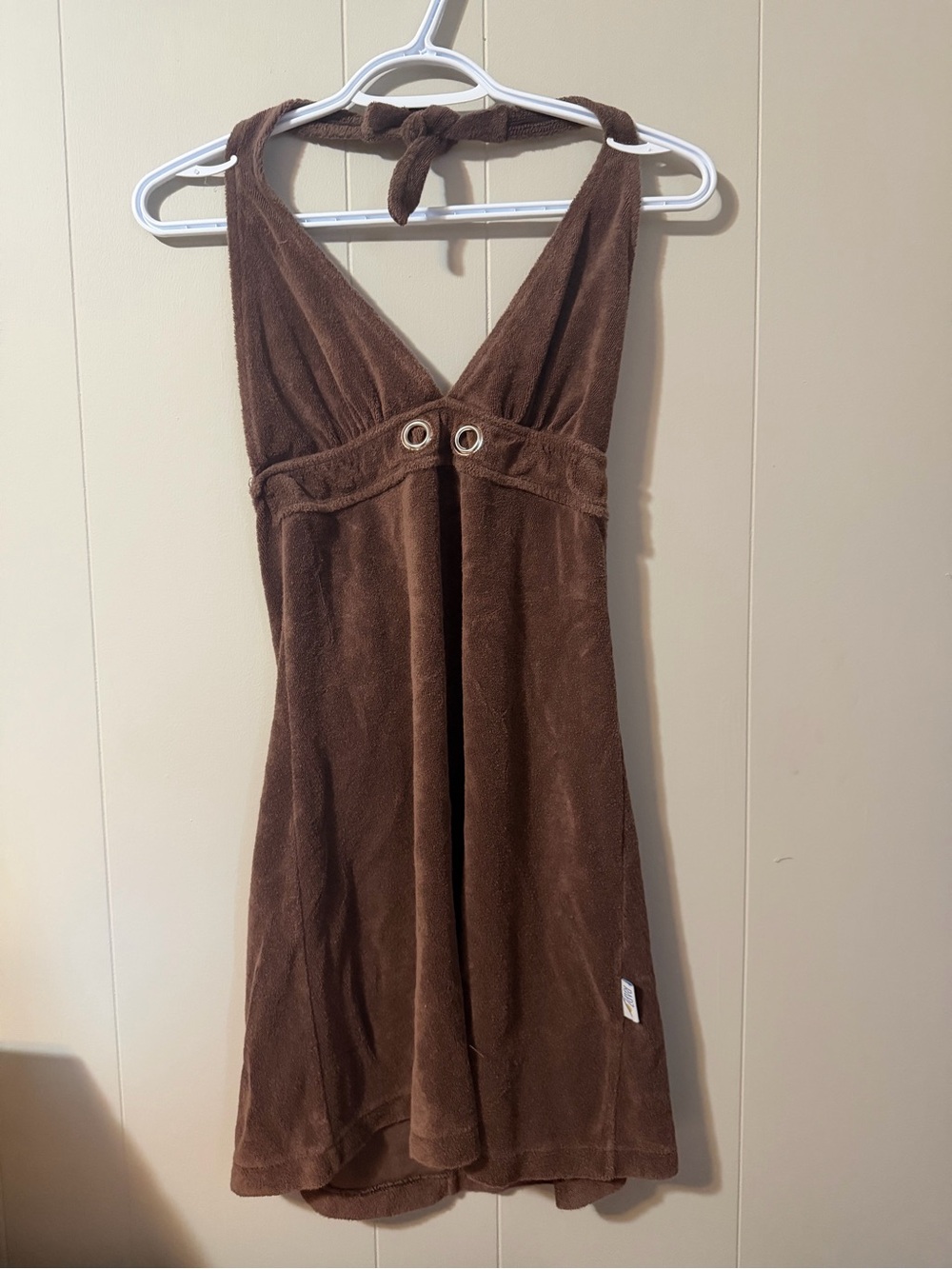 Brown Halter Terrycloth Mini Dress